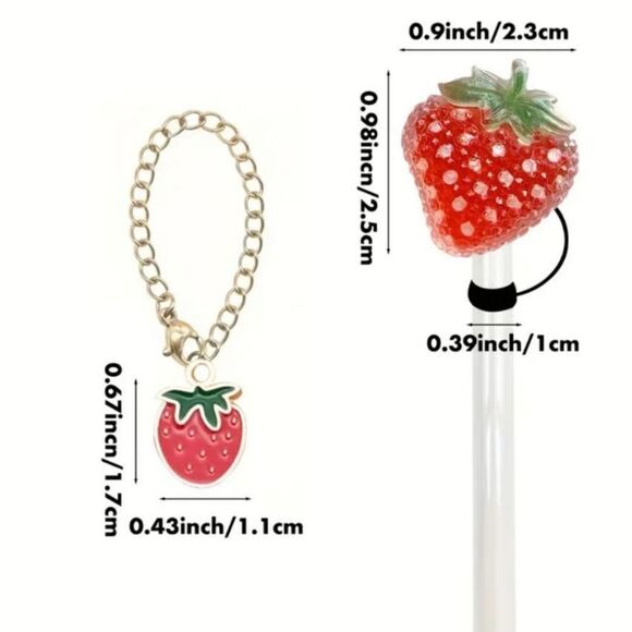 Strawberry Keychain and Straw Topper Set - Picture 5 of 5